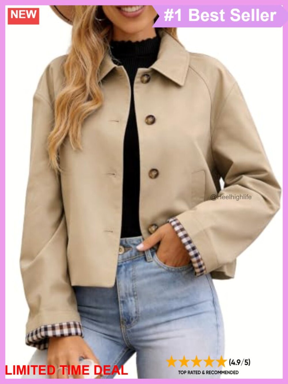 Cropped Trench Coat Lightweight Short Casual Jacket Oversized Plaid Lined